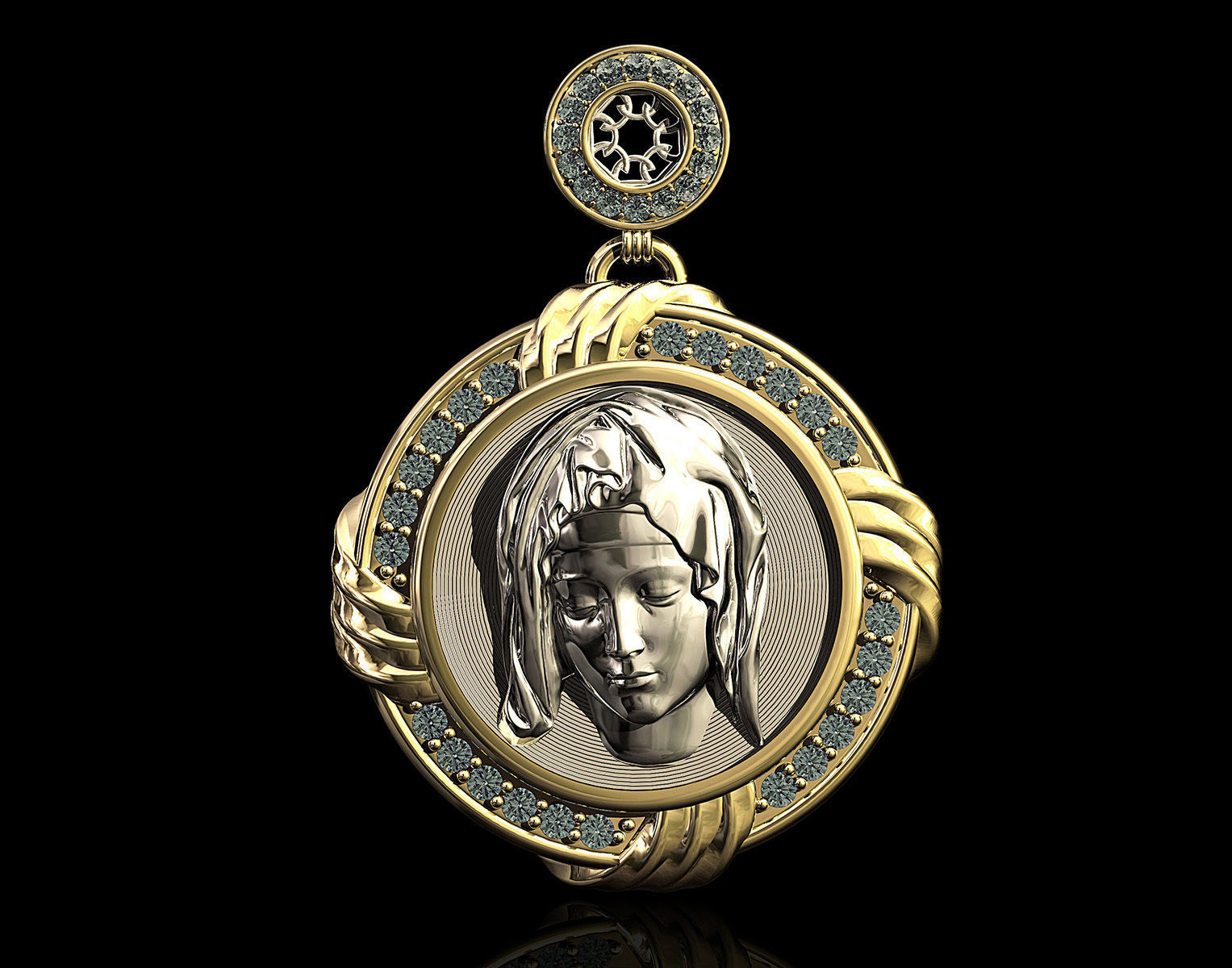 mary pendant-pieta 3d printable jewelry pendant pendants gold silver platinum gem diamond religion religiou christ stl jesus virgin mother pieta icon 3D print model - Mito3D