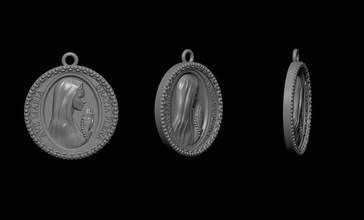 mary virgin medal 25mm pendant medallion relief god religious christian mother jewelry jewellery sculpture head art sculptures object madre jesus religion pendants 3d print model - Mito3D