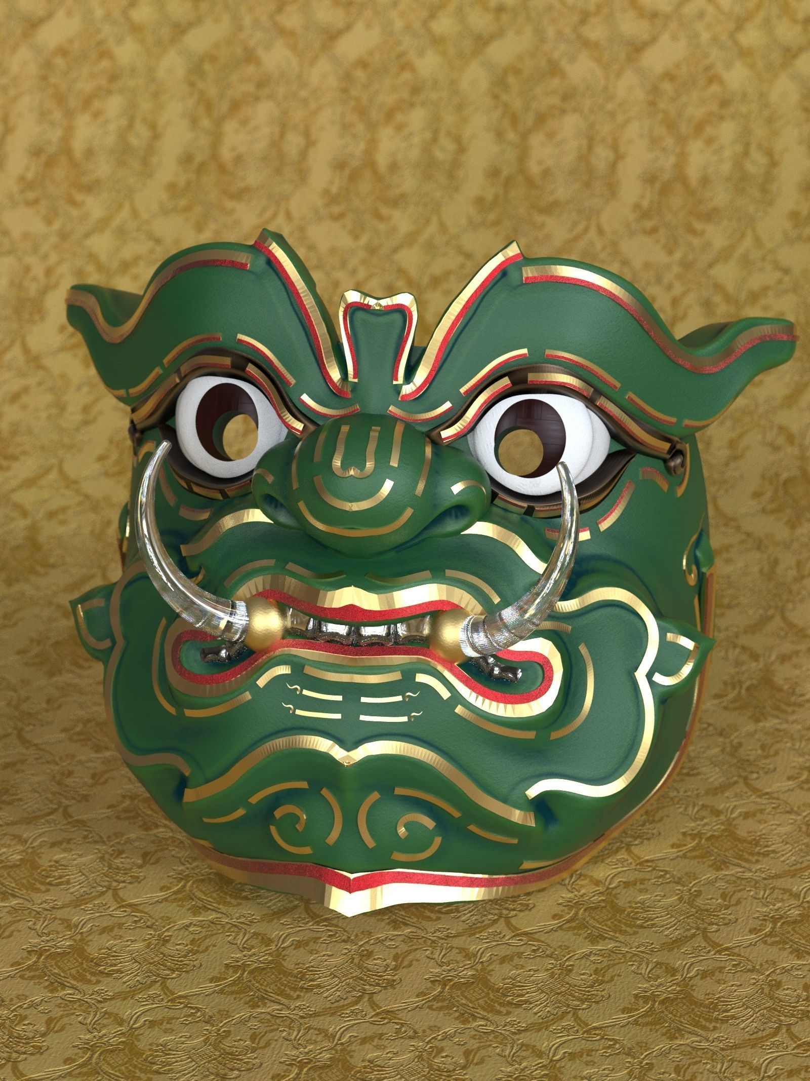 mask-yak thai art pattern 3d print sculpture decoration shield gold culture statue silver flagstaff design ancient award collectible catalan thaiart mask flag games toys 3D print model - Mito3D