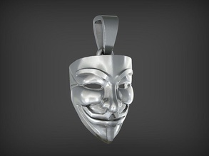 masque of gars fawkes pendentif argent anonyme or masques carnaval vengeance bijoux pendentifs défi 3d 3dmodel imprimable santayork bijou 3d print model - Mito3D