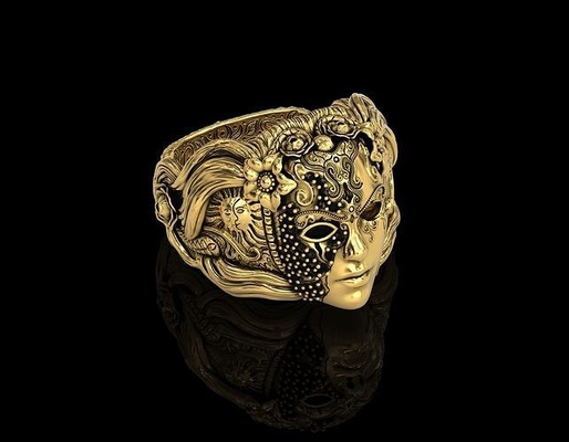enmascarado ángel anillo máscara reina diosa antiguo moda belleza cara mujer hombres joyería joya plata diamante roca escultura humano oro anillos 3d print model - Mito3D