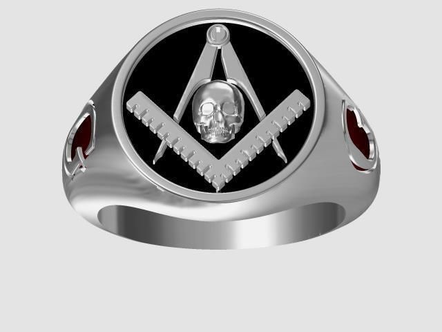 masonic ring jewelry mens skull silver enamel rings signet 3D print model - Mito3D