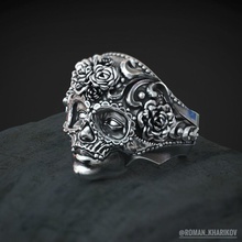 mascarada máscara cráneo anillo 3d modelo impresión rin anillos joyería joya motociclista calavera vendimia boda plata libra esterlina moda 3d print model - Mito3D
