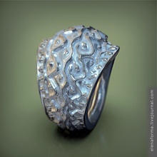 massiccia arcaico anello in argento naturale ornamento 3d modello di stampa gioielli grande pesante la sterlina organico natura floreale le onde forte spettacolare anelli ruvida 3d print model - Mito3D