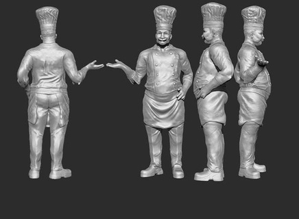 Maître chef cuisine personnage principal 3dprint Masculin mignonne art sculptures 3d print model - Mito3D