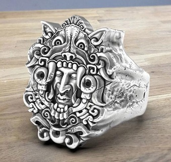mayan ring jewelry aztec architectural jewel jewellery rings face mayans maya printable sterling silver jeweler nature art head heads 3d print model - Mito3D