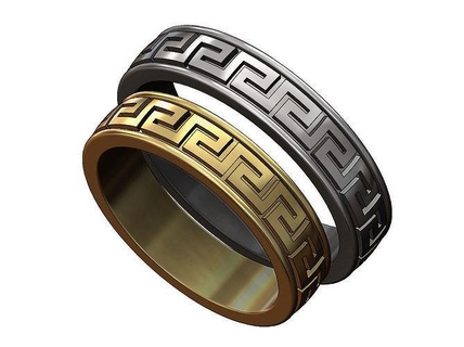 meandre greek key pattern band greece ring wedding engagement fashion jewelry printable gold silver jewellery sterling luxury modern menring men versace rings 3d print model - Mito3D