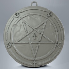 medallion inverted pentagram detailed 3d print jewelry 3dprint cross daemon demon decoratoin jewerly ornament printable protection round star symbol amulet other 3d print model - Mito3D