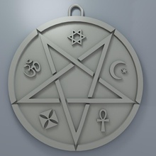 medallón invertido pentagrama simbolos cruzar símbolo elemento decoración ornamento demonio imprimible 3dprint joyería joya amuleto 3d print model - Mito3D