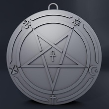 madalyonu ters pentagram takı madalyon sembol işaret yuvarlak çapraz yıldız daemon koruma İblis süs dekorasyon yazdırılabilir <url> diğer amulet 3d print model - Mito3D