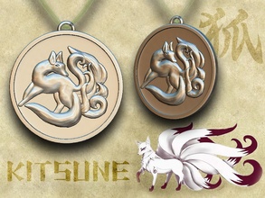 médaillon of kitsune nine tailed renard japonais amulette japon mythologie shintoïsme ancien pendentif créature bête emblème jeux jouets 3d print model - Mito3D