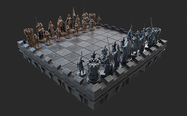 mittelalterlich schach einstellen 3d drucken modell königin spielplan ritter architektur schwert pfand spiel sport könig bischof burg medival miniatur spiele tafel spielzeuge 3d print model - Mito3D