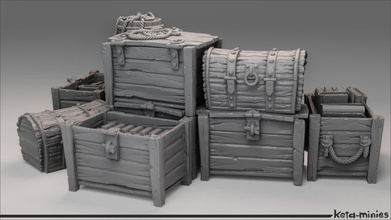 medieval crate pack container storage box 28mm wargaming environment fantasy stylized print 3dprint accessory bottle books ingots wooden keta minies stackable games toys game accessories 3d print model - Mito3D