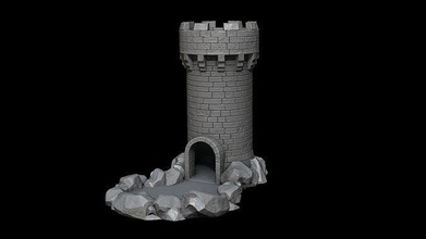 medieval dice tower castle game roleplay stone tabletop stairs printable architecture dungeon games toys 3d print model - Mito3D