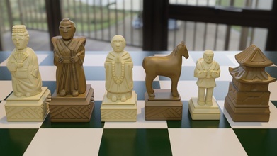 medieval japan chess set pieces 6 obj 3mf files pawn queen art knight bishop game games toys board sculpture deco horse statue 3d print model - Mito3D