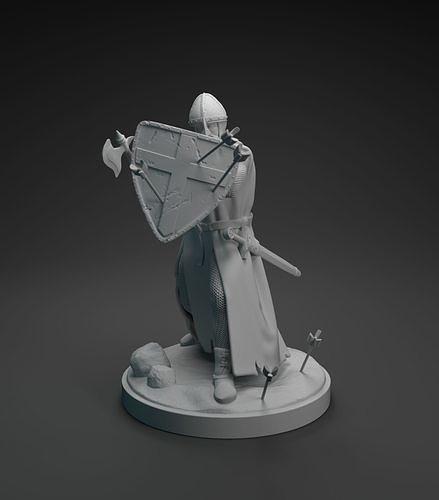 medieval cavaleiro machado pretendido 3d impressão miniatura fantasia armaduras corpo guerreiro teutônico mini minis figura estátua escultura imprimível jogo guerra tabuleiro cruzado história templário escudo arte esculturas 3D print model - Mito3D