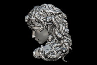 medusa bas relief yunan mitoloji tanrı tanrıça kolye rahatlama heykel büst takı mücevher madalyon baş sanat heykeller 3d print model - Mito3D
