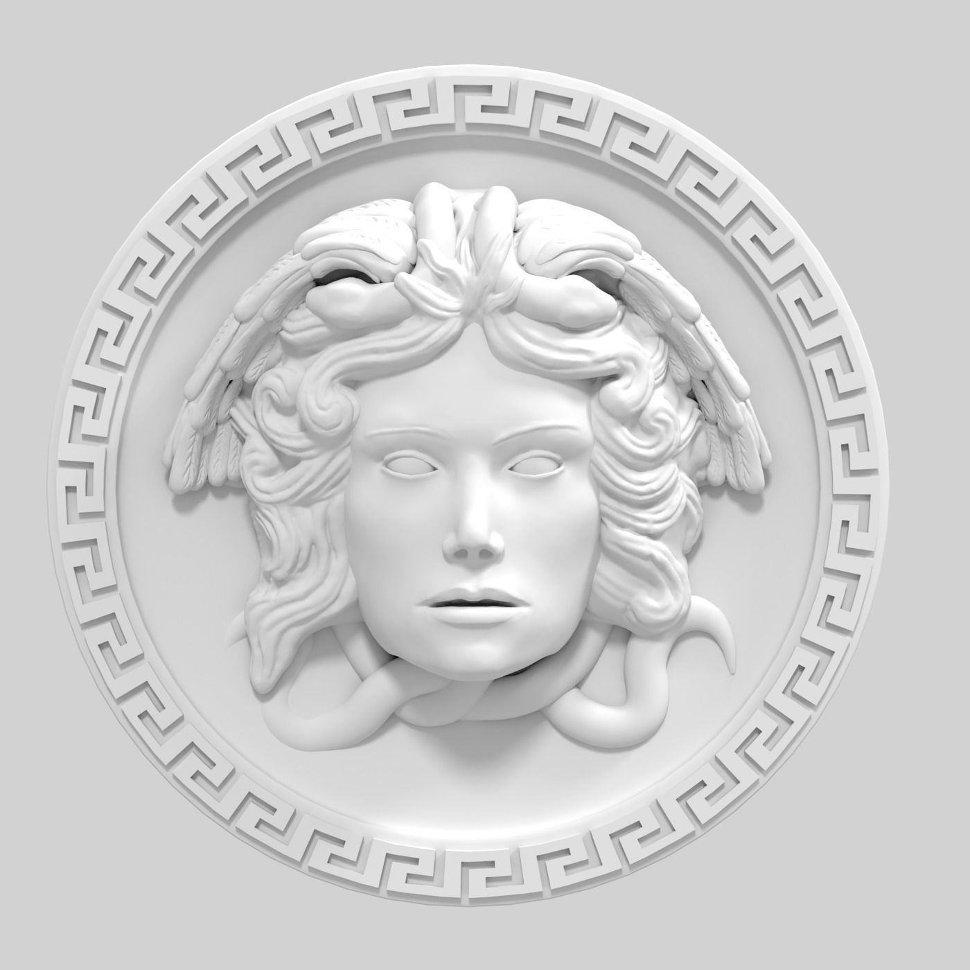 medusa decor element architecture plate greece greek building style snake woman wings feather pattern decoration house 3D print model - Mito3D