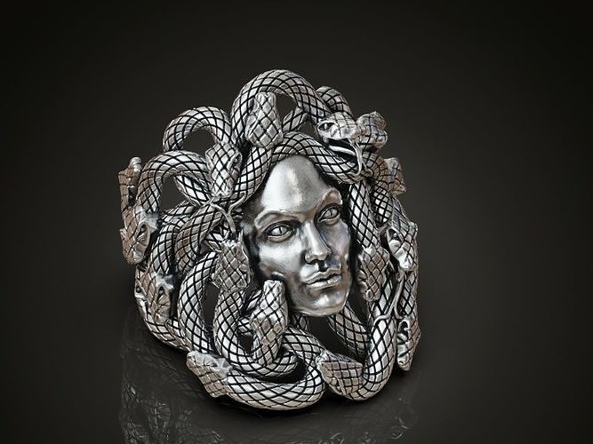 medusa górgona cabeça anel mulheres cobras cara grego mito serpente serpentes joalheria argolas 3D print model - Mito3D