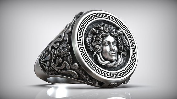 méduse gorgona serpent tête grec antique méandre modèle sceau gorgone femme ancien sculpture art ornement traditionnel mistique bijoux anneaux 3D print model - Mito3D