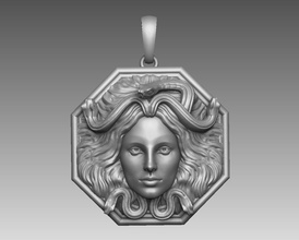 méduse pendentif collier grec symbole forme dame visage statue bouclier art déco bijoux argent pendentifs 3d print model - Mito3D