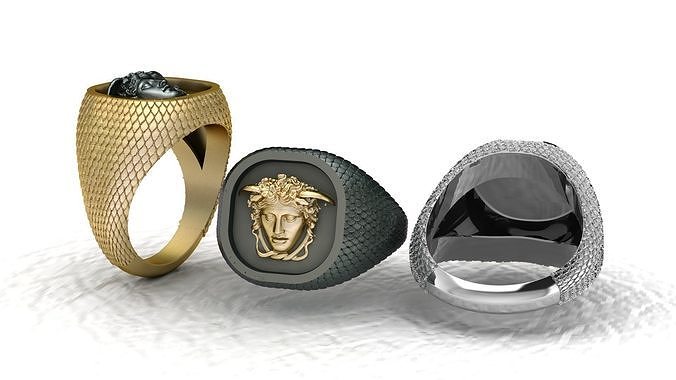 medusa squillare gioielleria argento oro stampabile anelli serpente greco mitologia moda scultura arte testa fantasia 3D print model - Mito3D