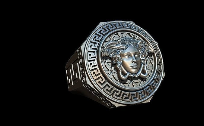 méduse bague bijoux or serpent mythologie sculpture Versace échec fantaisie tête imprimable argent art pendentif anneaux pendentifs grec 3D print model - Mito3D