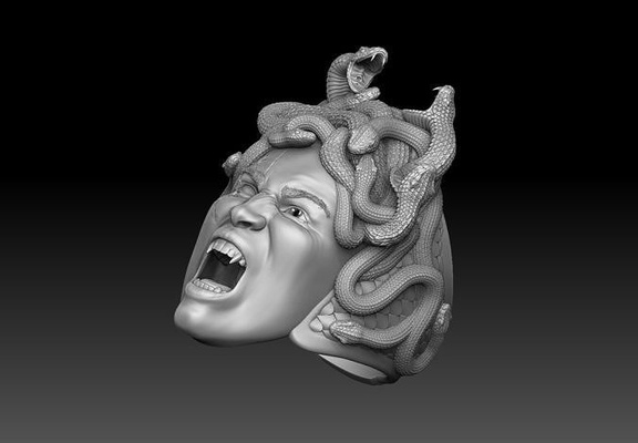 medusa anillo 3d impresión modelo colgante pendiente imprimible joyería joya griego mitología antiguo grecia arte dios diosa escultura esculturas fantasía ficticio criatura olimpo símbolo anillos 3d print model - Mito3D