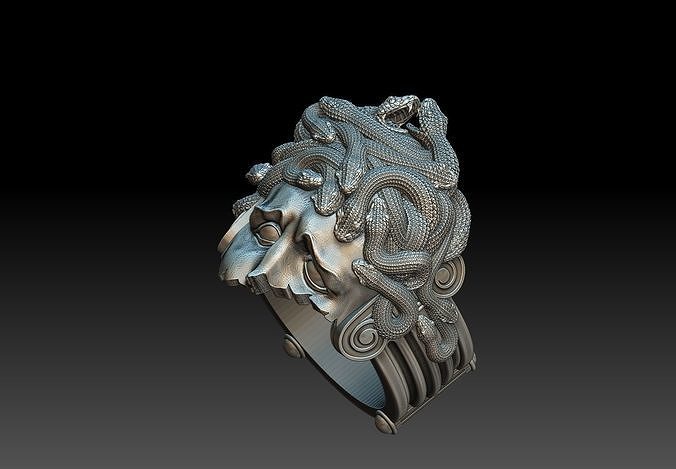 meduse ring 3d drucken modell druckbar schmuck griechisch mythologie uralt griechenland kunst göttin skulptur skulpturen fantasie kreatur olymp symbol ringe anhänger 3D print model - Mito3D