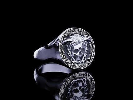 medusa sello anillo griego antiguo patrón joyería joya Versace imprimible moldeable gorgona serpiente Arte anillos Moda lowpoly plata oro 3d print model - Mito3D