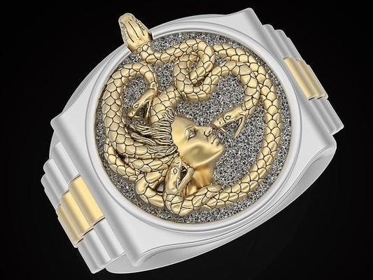 meduse schlange sehen ring silber gold druckbar schmuck versace mode fantasiestatue statue ringe rolex luxus modell 3d print model - Mito3D