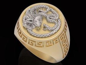 medusa versace man ring sculpture jewelry gold silver fashion men manring printable platinum sterling pendants rings luxury diamond 3d print model - Mito3D