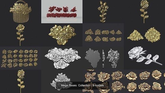 mega roses collection cnc cutting rose plant nature decor printable relief carved carving decoration flower flora flowers botanical house 3d print model - Mito3D