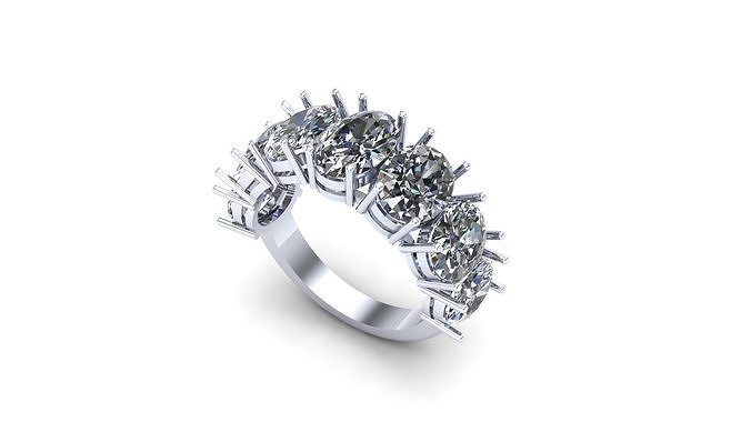 meia alianca com pedras ovais jewelry shining luxury precious engagement glisten gold silver printable 3D print model - Mito3D