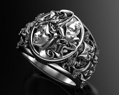 melpomene thalia ring goddesses mask muse comedy tragedy gemini zodiac jewelry nature silver sterling gold model 3d print printing prototyping rings 3d print model - Mito3D