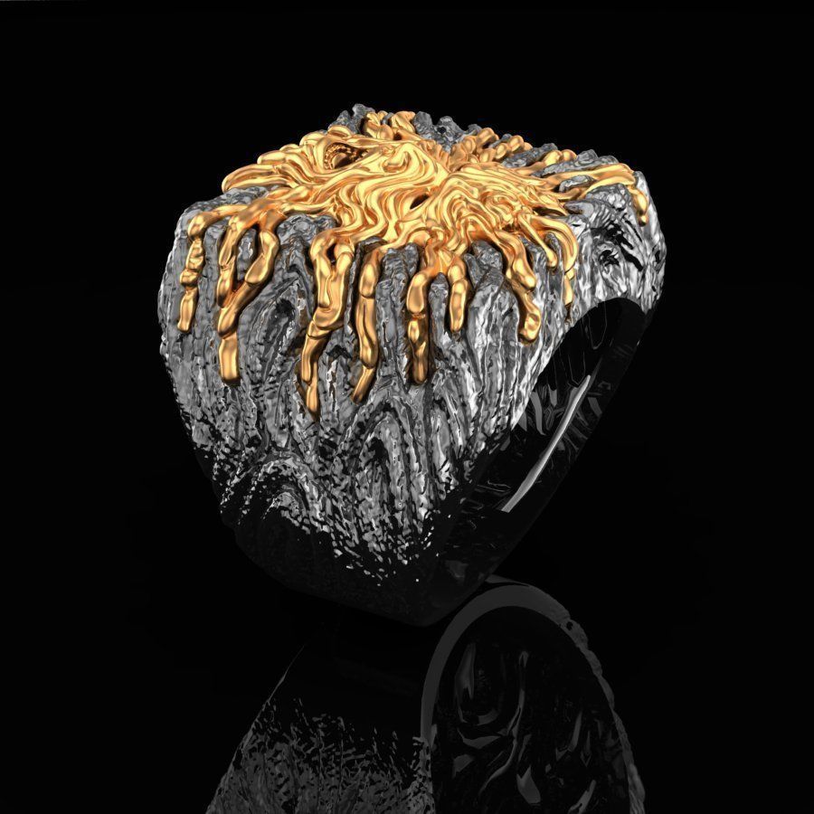 schmelzen Ring Gold Schmuck druckbar Juwel Sterling Mode Ringe Lava Eruption 3D print model - Mito3D