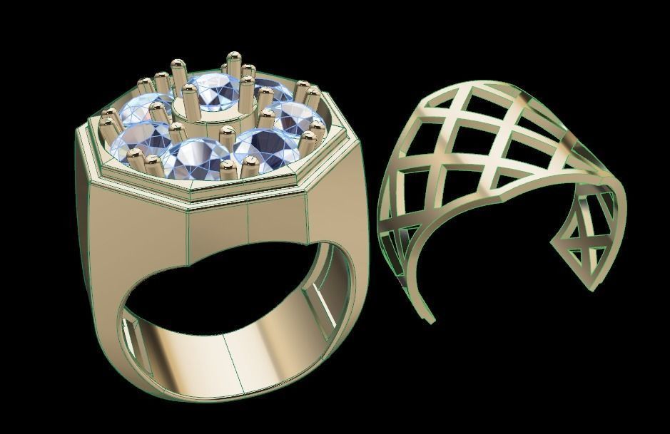 hombres aureola racimo sello anillo joyería joya diamante Roca Moda tendencia 3D print model - Mito3D