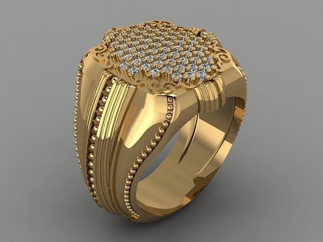 men pave ring jewelry gold illustration diamond gem luxury platinum printable rings 3D print model - Mito3D