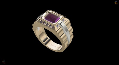 hombres anillo imprimible Moda Esmeralda platino oro 2tono plata joyería joya anillos 3d print model - Mito3D