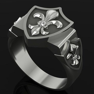 men ring symbol jewerly 3d cad design shield style silver white printable rhino jewelry rings 3d print model - Mito3D