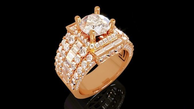 men ring 6 jewel jewelry jewellery diamond gem printable print ready printing gold platinum male man luxury fashion beauty baguette rings 3D print model - Mito3D