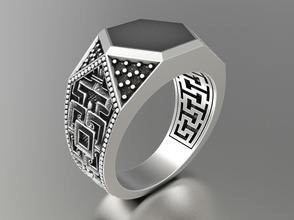 men ring hexagonal stone gem menring jewel gold silver printable diamond fashion jeweler brilliant jewelry rings 3d print model - Mito3D