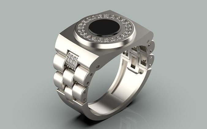 Hommes bague sculpture bijoux or argent conception Rolex mariage engagement diamant homme imprimable bijou mode 3dmodel anneaux 3D print model - Mito3D