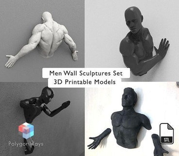 hombres pared esculturas conjunto 4 escultura imprimible impresión estatua decoración 3dprint mural escalador empujando Arte 3d print model - Mito3D
