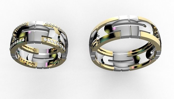 Hommes mariage anneaux bandes hommes diamant bague bijoux goujat 3d gemmes matrice rhinocéros 3D print model - Mito3D