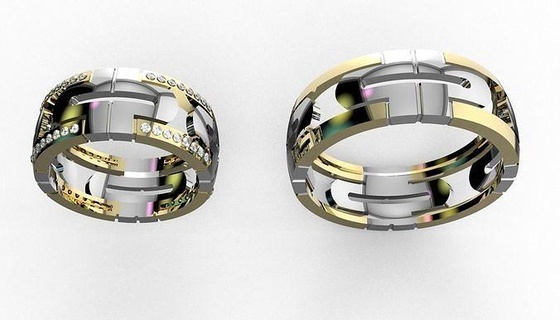 homens Casamento argolas bandas masculino diamante anel jóias cafajeste 3d joias matriz rinoceronte joalheria 3d print model - Mito3D