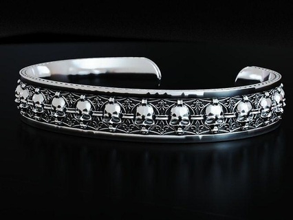hommes bracelet argent crânes 778 3dprinted conception mode or d'or bijou bijoux impression imprimable prototypage bracelets 3d print model - Mito3D