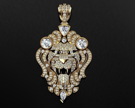 mens gold lion head pendant jewelry silver gemstone men diamond pendants sterling white ring brilliant gem fashion beauty sapphire 3d print model - Mito3D