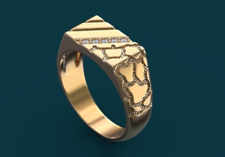 mens nugget pinky ring gold silver jewellery diamond printable jewelry rings 3d print model - Mito3D