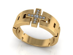 mens ring jewelry fashion elegant silver printable diamond gold diamonds cross rings 3d print model - Mito3D